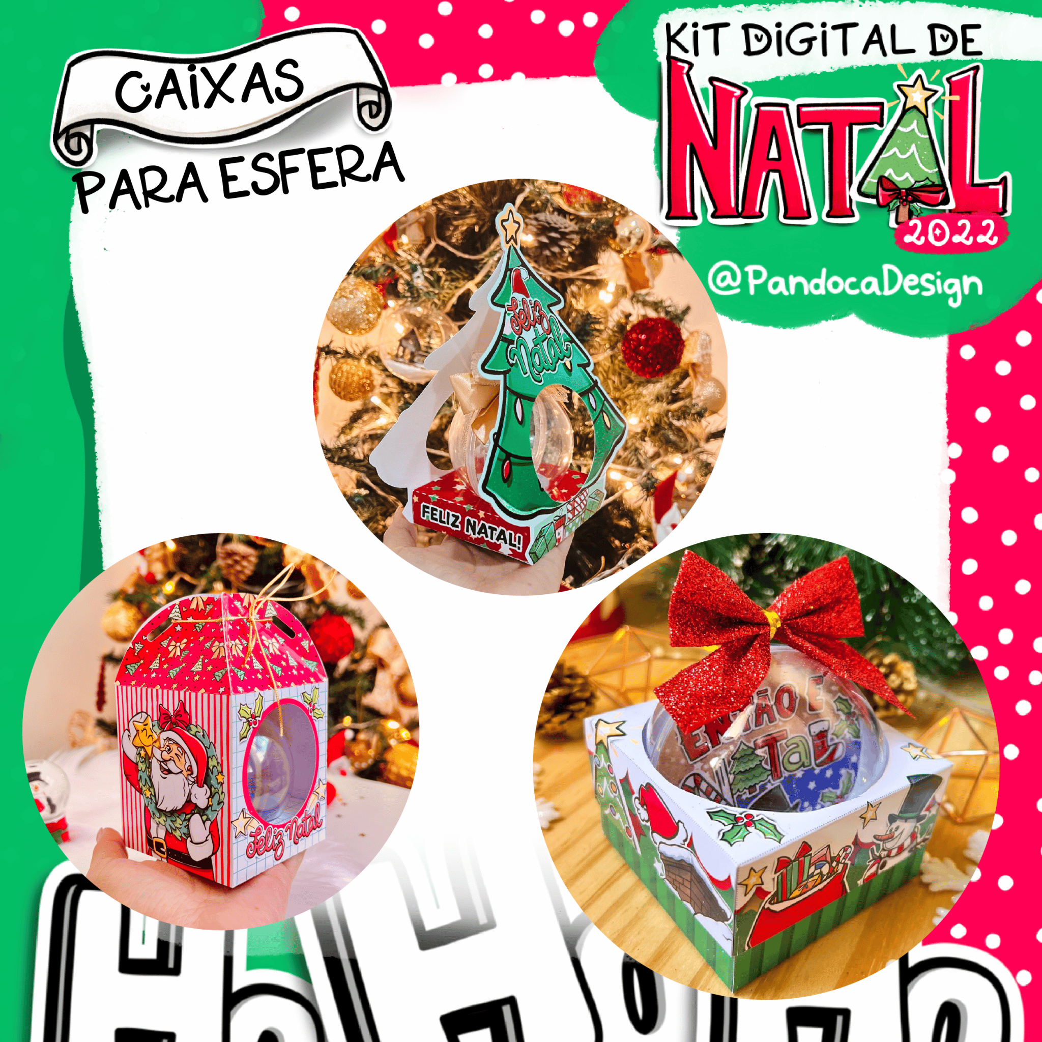 Kit Digital Feliz Natal 1 e 2 Artes Natalina sem fundo Png