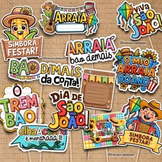 Artes digitais para plaquinhas divertidas de Festa Junina