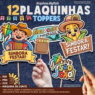 Artes digitais para plaquinhas divertidas de Festa Junina