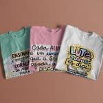 Camisetas coloridas para Professoras estampadas com frases fofas sobre educação